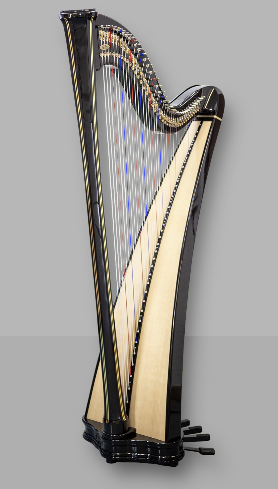 hier sehen sie eine Petutschnigg Harfe schwarz hochglanz mit goldstreifen